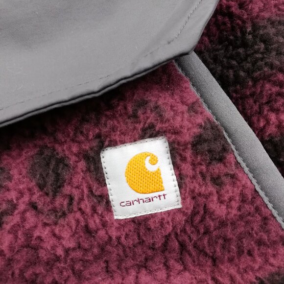 Carhartt Jacket Sherpa Fleece Geometric Aztec 1/4 Snap Red Womens Large 104922 - Picture 3 of 8